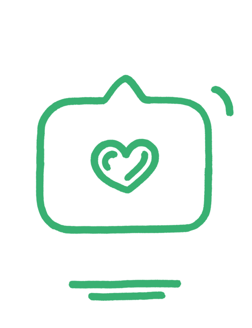 Grünes Symbol mit Herz in Sprechblase