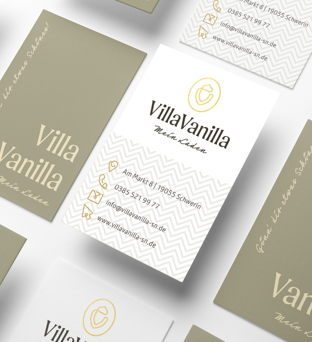 Geschäftskarten-Design von Villa Vanilla mit Kontaktdetails