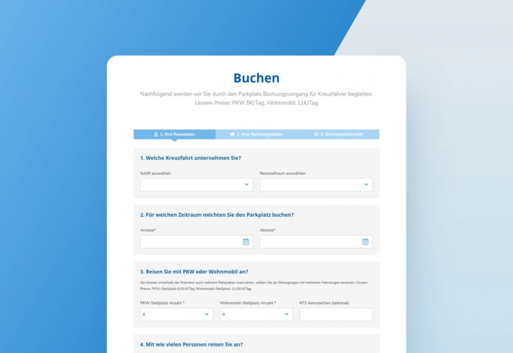 Webseite Easy Parken Buchungsprozess