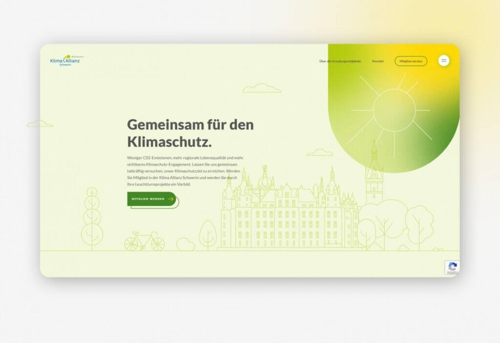 Klima Allianz Webseite mit einer Illustration des Schweriner Schlosses 