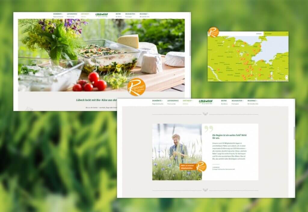 Unterseiten Webseite Landwege. Mit einer Karte und bald einem Online-Shop