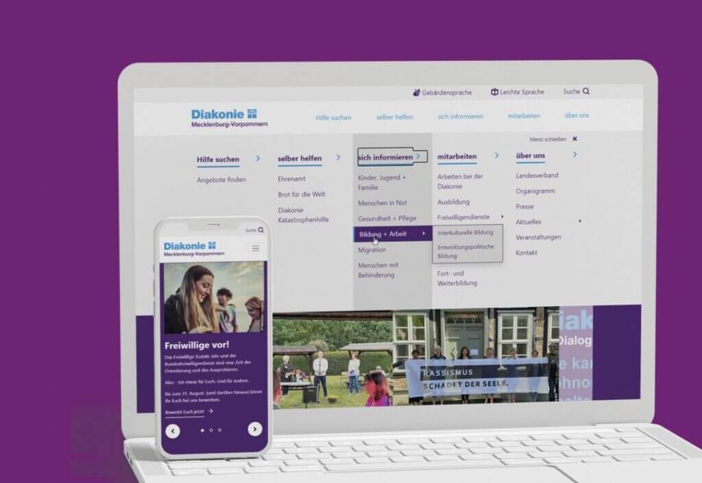 Redesign der Webseite für die Diakonie MV. 