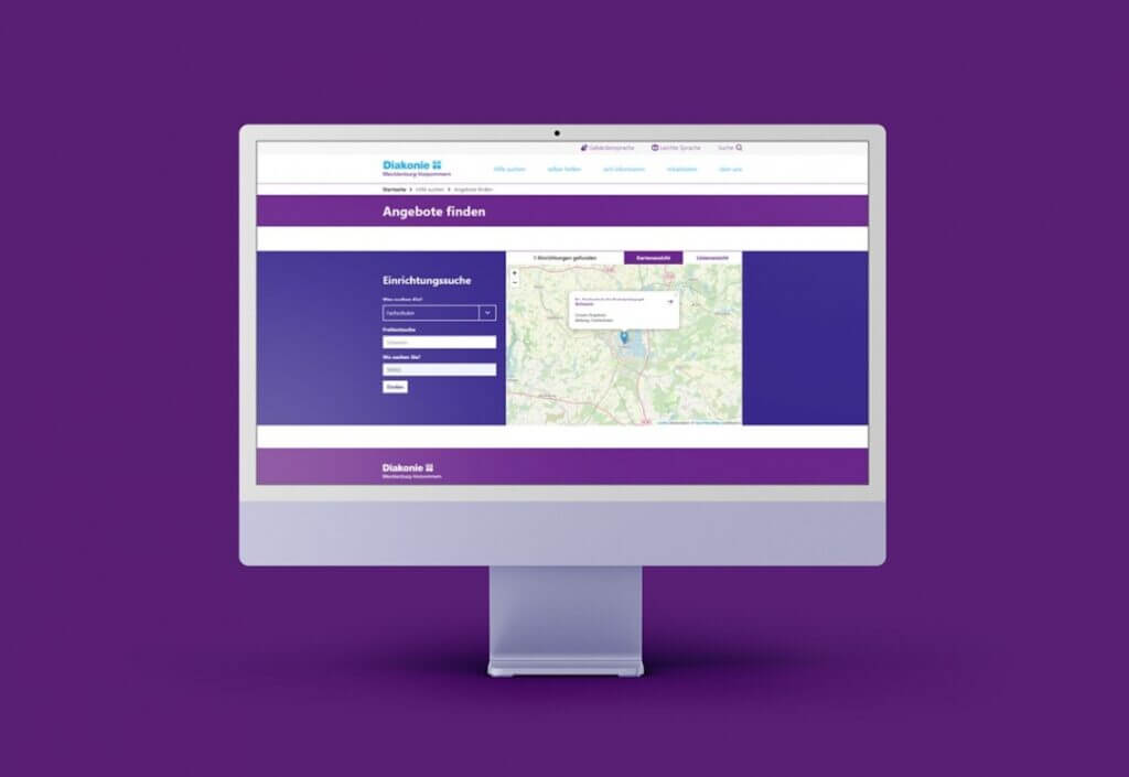 Redesign der Webseite für die Diakonie MV. Mit umfangreicher Suchfunktion