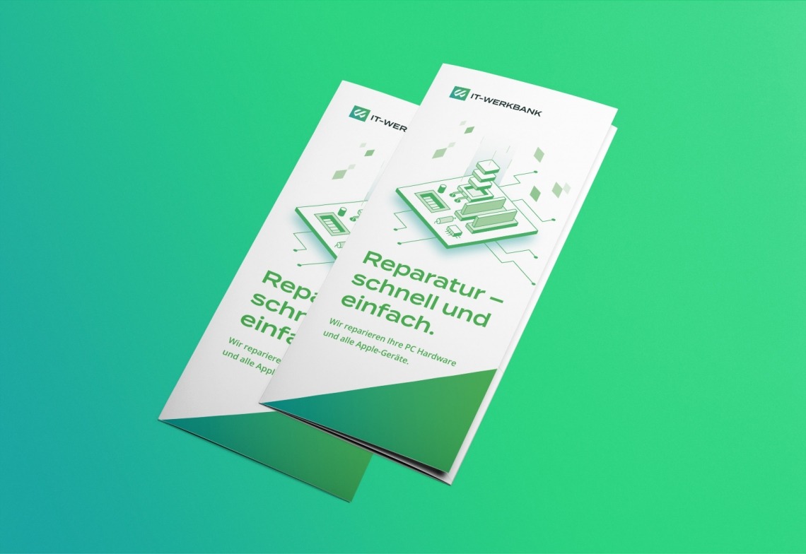 Flyer der IT-Werkbank mit Fokus auf Reparaturdienstleistungen