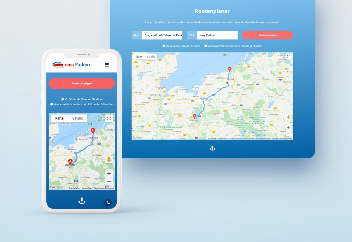Routenplaner App easy Parken auf Smartphone und Desktop